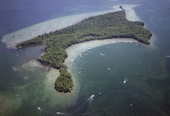 This aerial photo provides some perspective on Chief Island, located on Lake Couchiching.