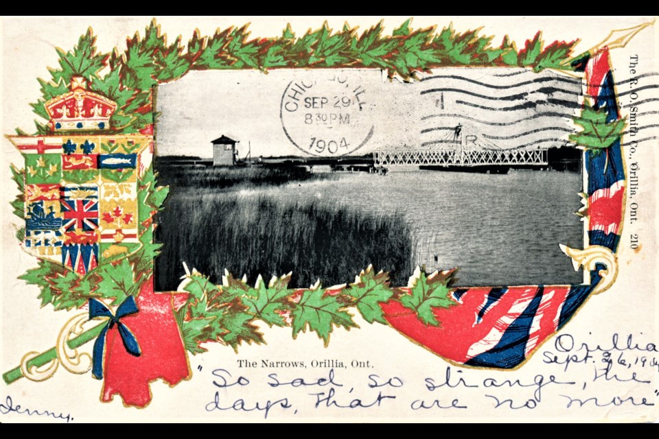 This postcard shows the Narrows Bridge, circa 1904