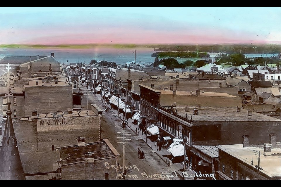 This is the earliest known postcard view of Orillia's downtown, circa 1900.