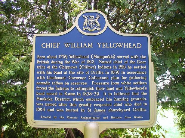 This plaque in Couchiching Beach Park pays homage to the legacy of Chief Yellowhead, of Rama.      