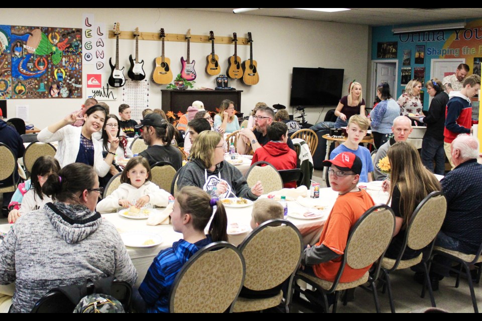About 70 people showed up at the start of Friday's Thanksgiving dinner at the Orillia Youth Centre, with more expected to drop in later. Nathan Taylor/OrilliaMatters