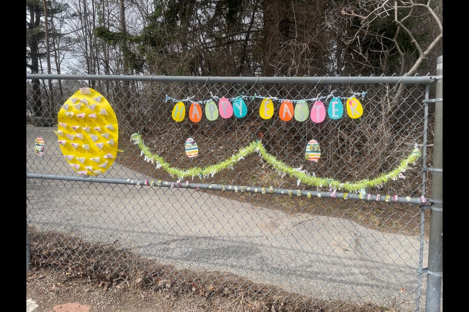 Orillia senior Ann Cotton has been decorating the Homewood Park entrance on Allan St. and leaving chocolate out for neighborhood children since the beginning of the COVID-19 pandemic. 