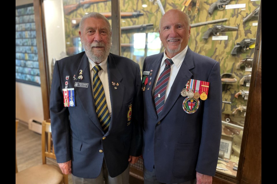 Orillia veterans Rick Crouch and Don MacKenzie met each other for the first time at the Orillia Legion Branch 34 Poppy Dinner on Tuesday night. 