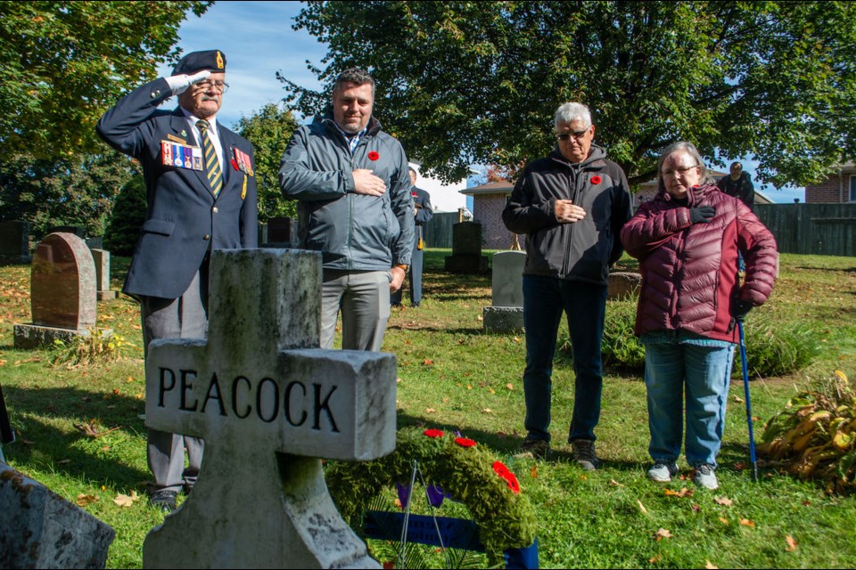 Members of Stanley Peacock's family and officials from the Royal Canadian Legion gathered for a ceremony of remembrance Friday in the St. Andrew's - St. James' Cemetery on the 80th anniversary of the cadet's death. 