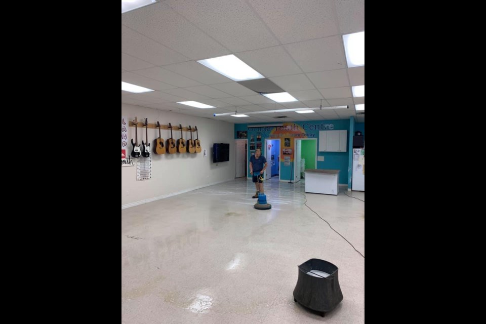 The floor is cleaned at the Orillia Youth Centre ahead of its planned opening this Saturday. Supplied photo
