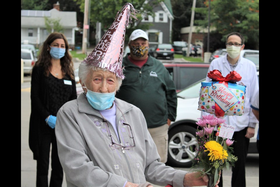 Staff at Shoppers Drug Mart on Front Street surprised Helen Sinclair on Wednesday on her 108th birthday. Nathan Taylor/OrilliaMatters