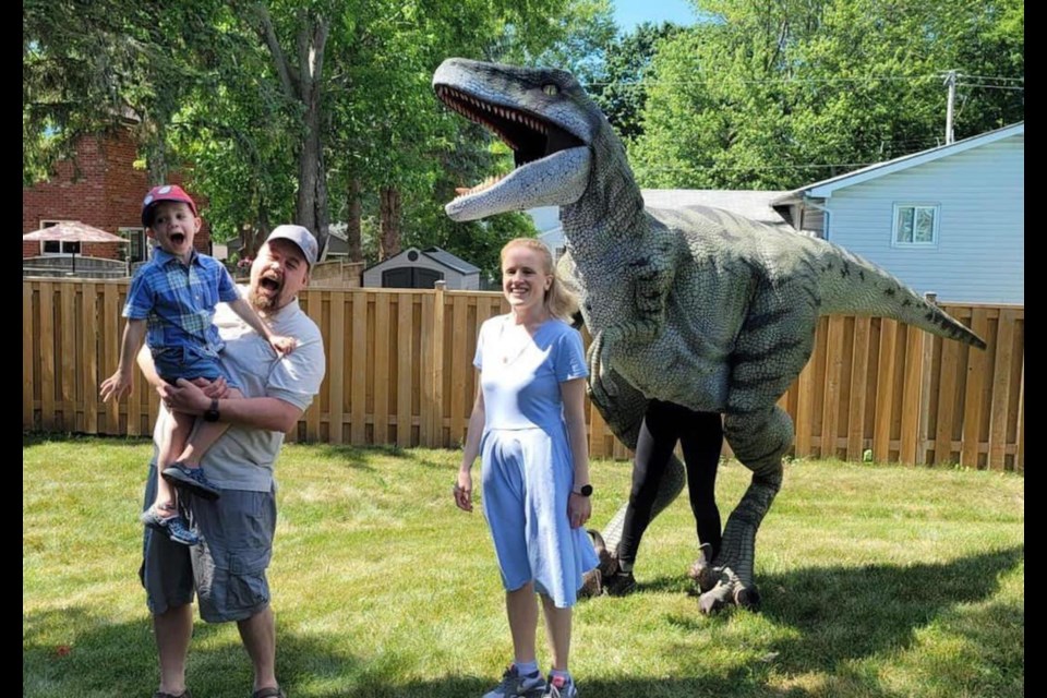 Jess Fraser is entertaining people with her Sierra the Utahraptor costume.