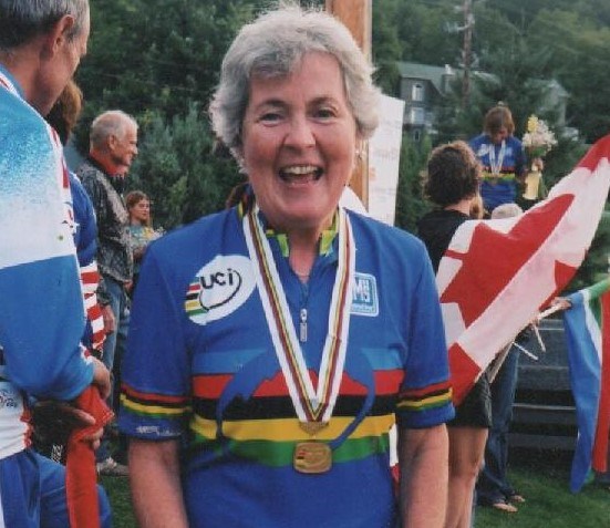 Ann Budge is all smiles after competing in the World Masters Mountain Biking championship in 2001. She has just emerged from a hellish three-year journey after she was struck by a bus while cycling in Oro-Medonte Township. Contributed photo