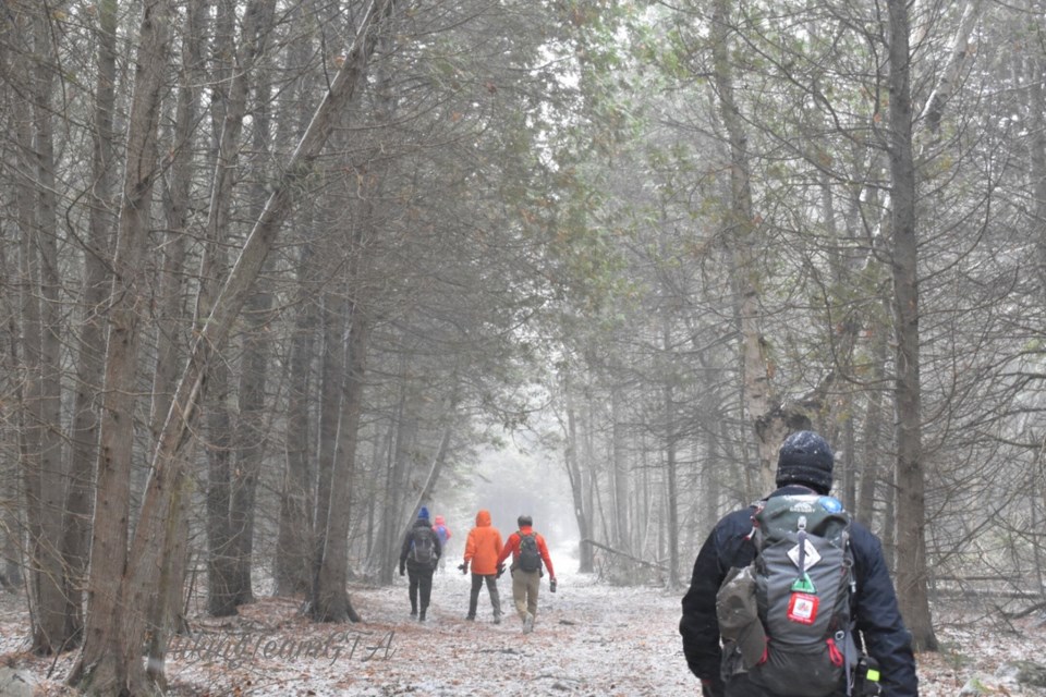 A group of hikers from Toronto experienced a mix bag of weather as they traversed, over three days, the Orillia section of the Ganaraska Trail. Contributed photo