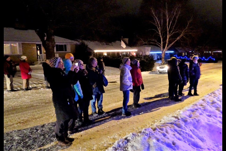 Members of the Orillia chapter of the Ganaraska Hiking Club braved some chilly temperatures and enjoyed their Christmas Lights Walk earlier tonight.