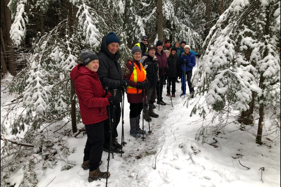 Members of the Orillia club of the Ganaraska Hiking Trail enjoy a snowy hike through the East Coulson Swamp.
