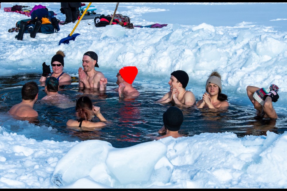 Every Friday and Saturday morning, the Couchiching Community Cold Dippers plunge into the water at Couchiching Beach Park.