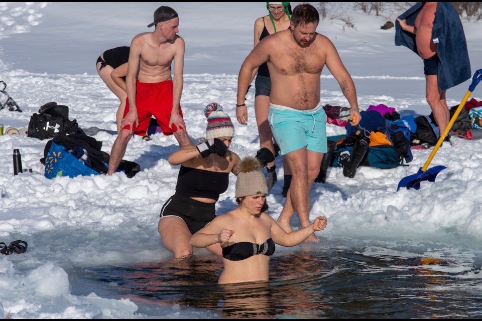 Every Friday and Saturday morning, the Couchiching Community Cold Dippers plunge into the water at Couchiching Beach Park.