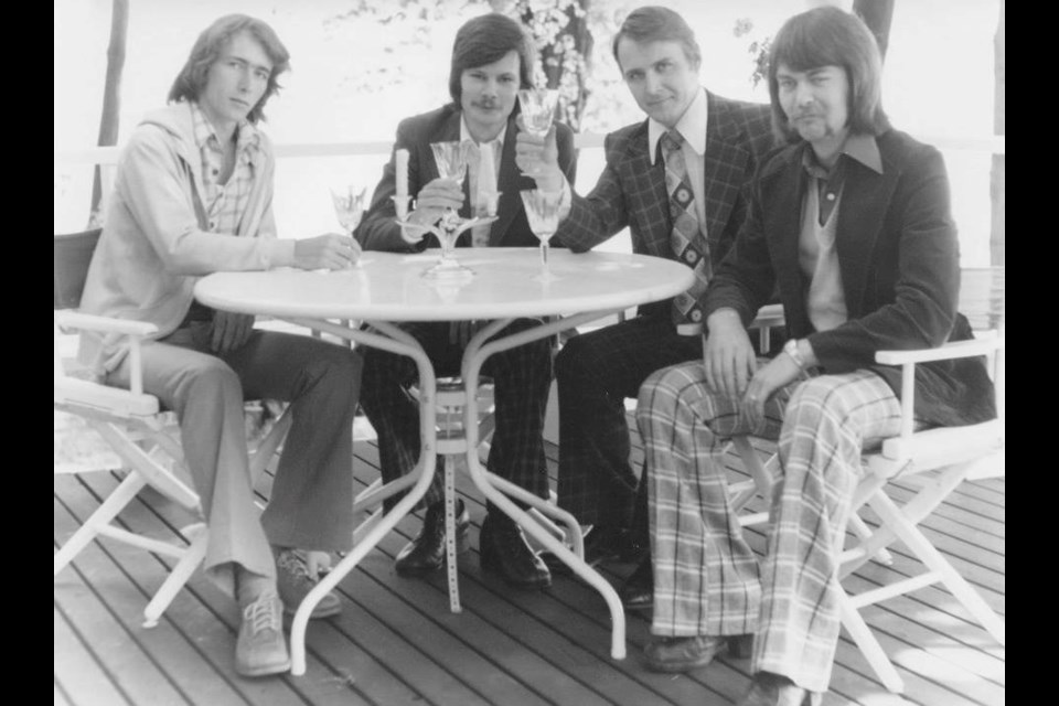 The CFOR crew is sporting the fashions of the day in this vintage photo. From left: Robert Hodge, Don Thatcher, Rusty Draper and Jack Latimer. Draper is among the contributors to Mariposa Exposed Volume 2.