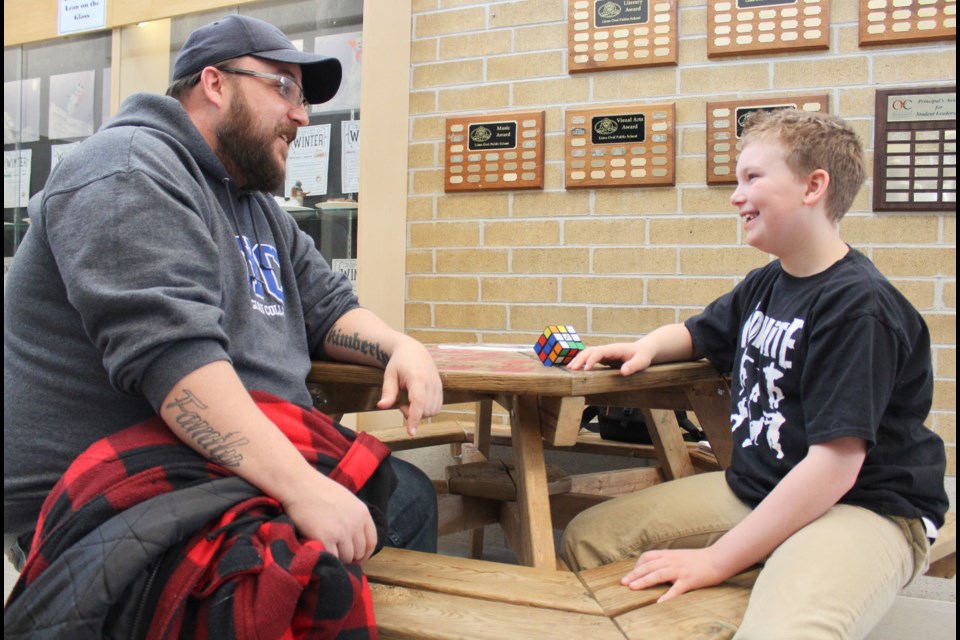 Wayne Brown and Keegan, 9, meet weekly at Lions Oval Public School as part of Big Brothers Big Sisters of Orillia and District's in-school mentoring program. Nathan Taylor/OrilliaMatters