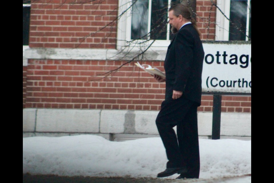 Dwayne Palomaki leaves Orillia court Thursday after receiving a conditional sentence for his assault on a lacrosse referee in 2019.
