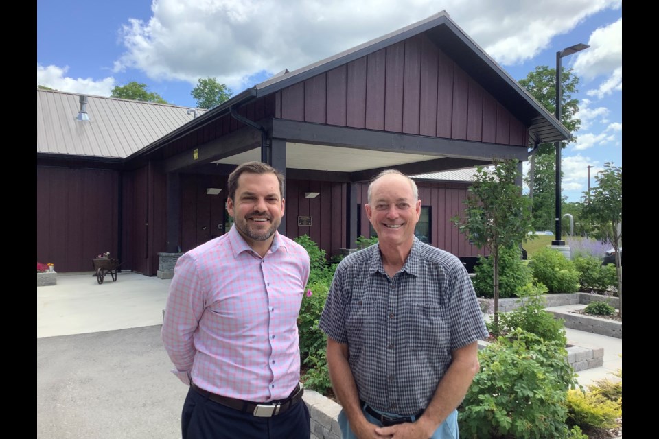 Dave Carson, left, is the new president and chair of the board of directors at Mariposa House Hospice, succeeding Si Lowry, right.