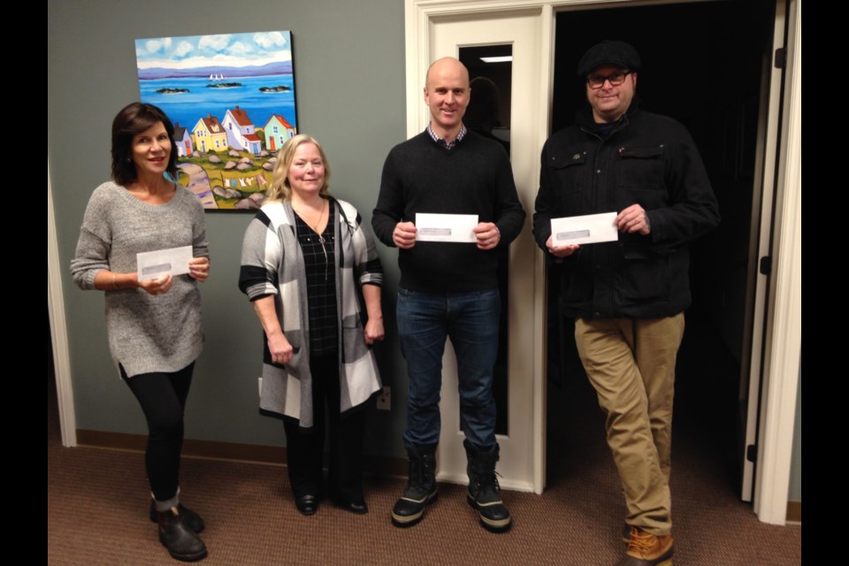 Among the recipients of the early Christmas gift were: Catherine McCullough and Kim Hewitt, North Simcoe Victim Services, Chris Peacock, The Sharing Place and Kevin Gangloff, Orillia Youth Centre. Contributed photo 
The Sharing Place. Supplied photo