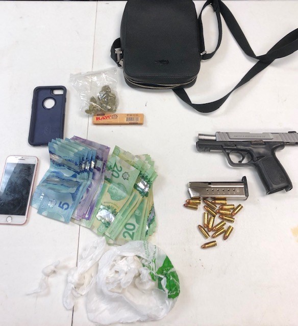 Orillia OPP found cash, drugs and a gun during a routine traffic stop Wednesday. Photo supplied