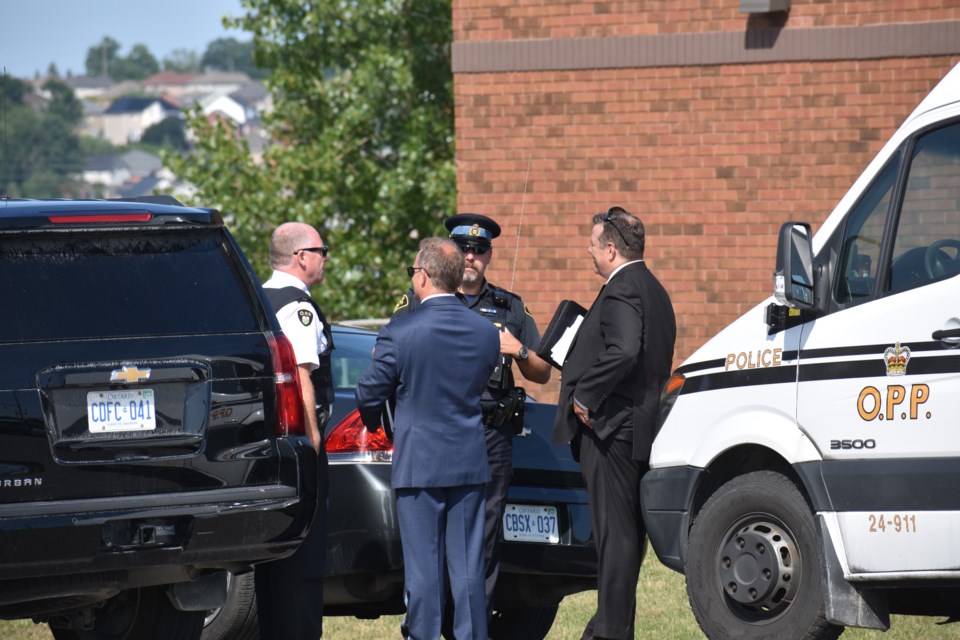 There remains a large police presence around Tim Hortons on Westmount Drive after a man died in the parking lot following an altercation on a nearby trail. Dave Dawson/OrilliaMatters