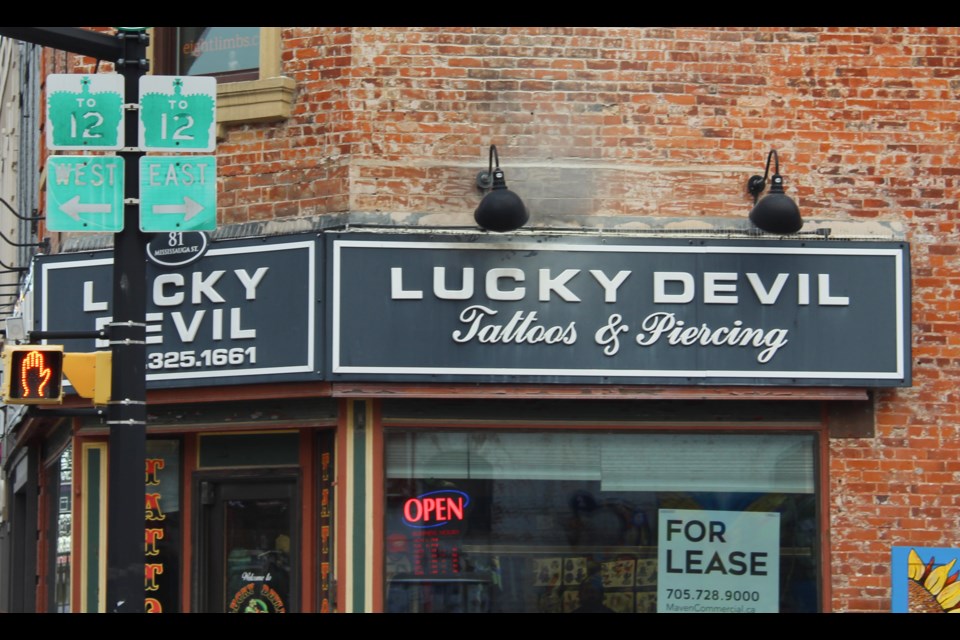 Witnesses say Molotov cocktails were thrown at Lucky Devil in downtown Orillia on Thursday. Nathan Taylor/OrilliaMatters