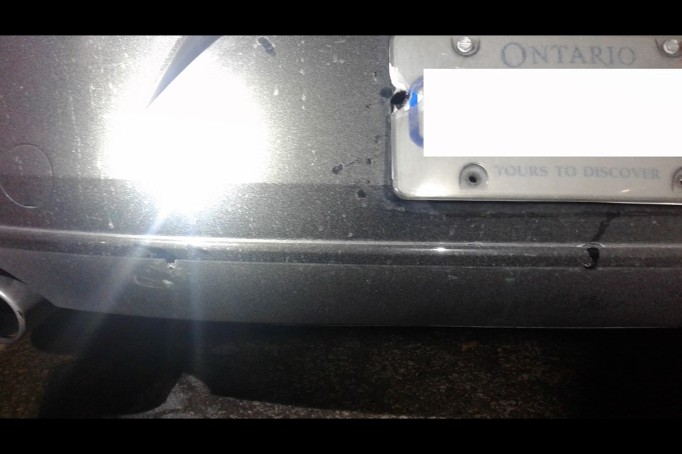 This photo shows the bullet holes in a car. A shooting incident happened Sunday night on Highway 400.