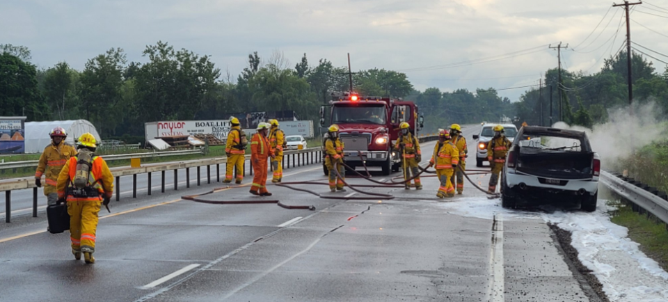 car fire shuts down highway 11