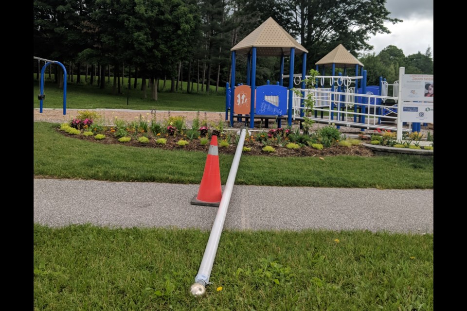 For the fifth time in just over a year, vandals have targeted the flags at Homewood Park. This time, they took it a step further, toppling the pole to get at the flags. Dave Dawson/OrilliaMatters