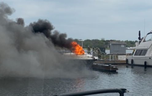 A 40-foot Sea Ray was destroyed by fire earlier today. OPP estimate damages at $200,000; the boat was destroyed and sunk.