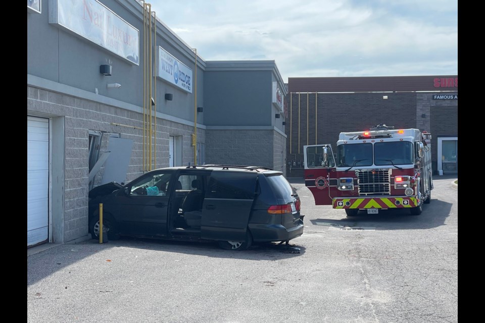 A driver crashed into the back of Nail Luxury in west Orillia on Thursday morning.