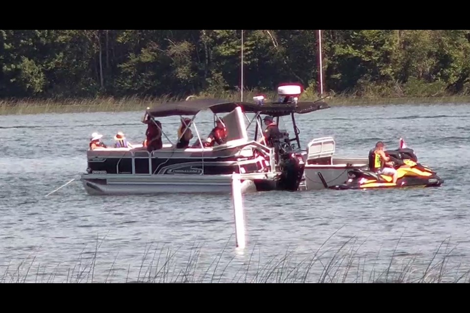 Orillia OPP's marine unit investigated a crash between a Sea Doo and a pontoon boat Sunday near The Atherley Narrows. Contributed photo