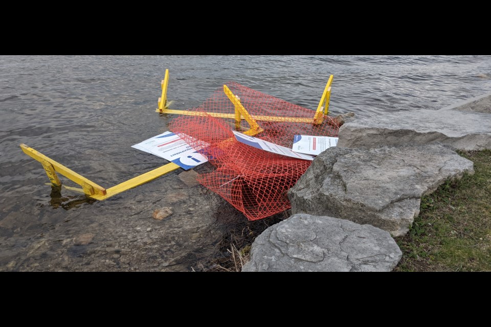 Due to the stay-at-home order, Orillia's Skatepark is closed. However, several times since the facility has been closed, individuals have removed the fencing, signs and barricades - as someone did Tuesday, before dumping the items into Lake Couchiching.