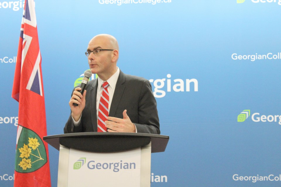 Steven Del Duca, Ontario's minister of economic development and growth, speaks Wednesday at Georgian College in Orillia. Nathan Taylor/OrilliaMatters