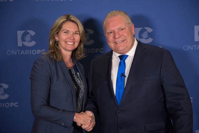 Ontario premier Doug Ford is shown with Simcoe North MPP Jill Dunlop. Dunlop supports Ford's decision to invoke the notwithstanding clause to override a judge's decision that nixed Ford's plan to slash the size of Toronto's city council.
