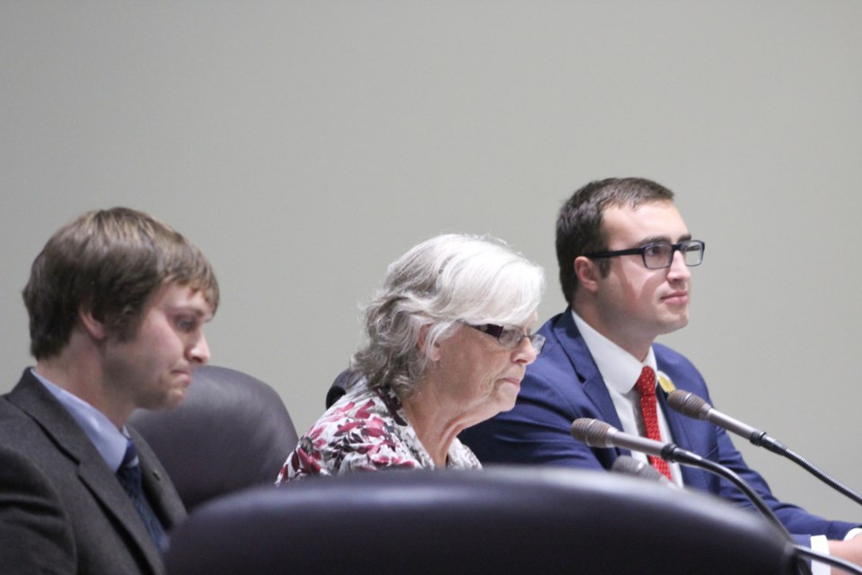 Ward 3 candidates Jay Fallis, left, Jodie Wilson and incumbent Mason Ainsworth are shown at Thursday's meeting at the Orillia City Centre. Nathan Taylor/OrilliaMatters