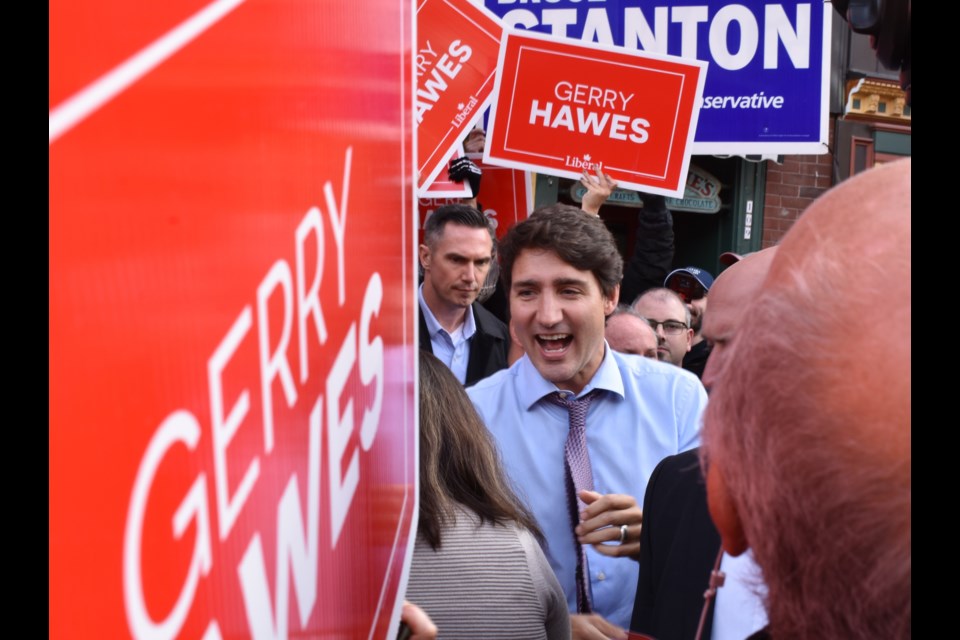 Liberal leader Justin Trudeau was greeted by throngs of supporters when he made a campaign stop in Orillia Friday afternoon. Dave Dawson/OrilliaMatters