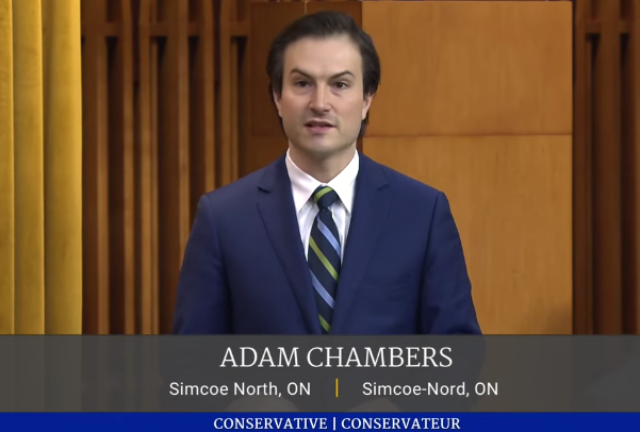 Simcoe North MP Adam Chambers presented a private member's bill in the House of Commons last week.