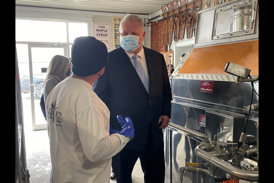 Shaws Maple Syrup owner Tom Shaw gave Premier Doug Ford a tour around the historic business Friday afternoon.  