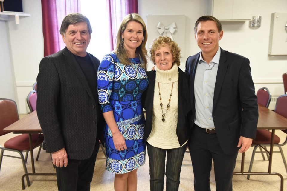 Patrick Brown, MPP for Simcoe North, and Jill Dunlop, the riding's PC candidate, hosted a New Year's Levee at the Coldwater Legion on Jan. 21, 2018.  Approximately 150 people attended. Above, from left: Garfield Dunlop, Jill Dunlop, Iris Beach, and Patrick Brown. Supplied photo