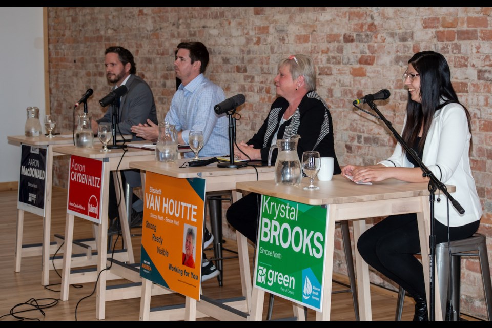 A candidates meeting was held at Creative Nomad Studios in downtown Orillia on Wednesday night.