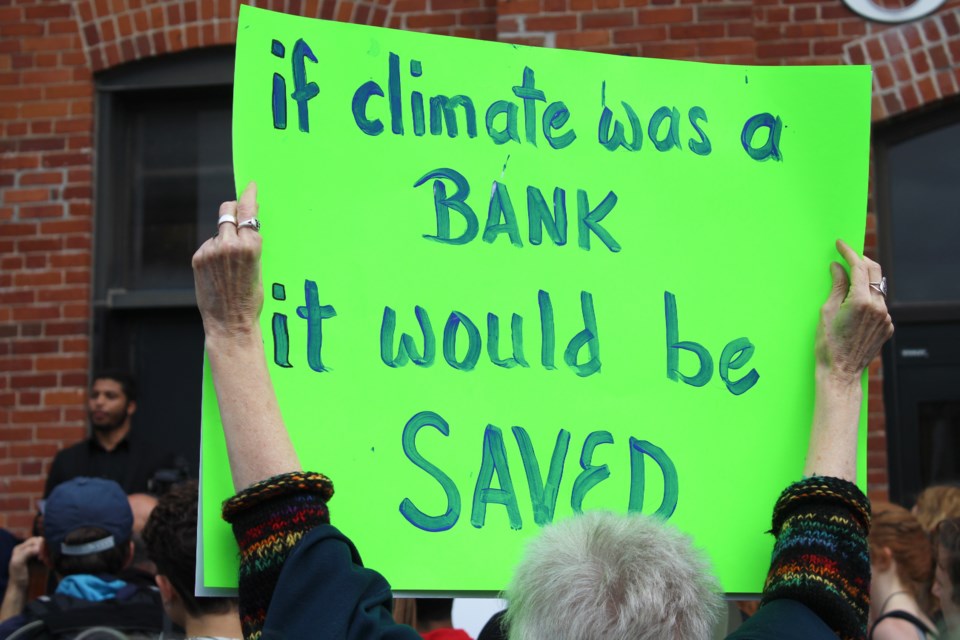 This demonstrator participated in a climate strike at Orillia's City Hall in 2019. Nathan Taylor/OrilliaMatters File Photo