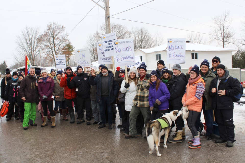 Members of the Ontario Secondary School Teachers' Federation took part in a one-day strike Wednesday in front of Twin Lakes Secondary School. Nathan Taylor/OrilliaMatters
