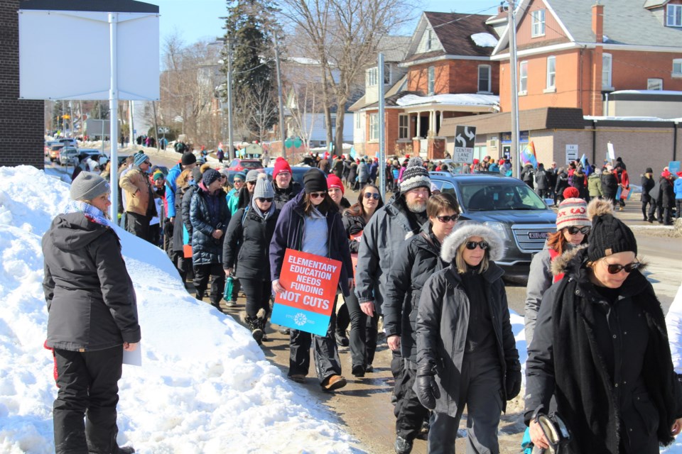 More than 500 education workers picketed in Orillia on Friday, Feb. 21, 2020. Nathan Taylor/OrilliaMatters File Photo