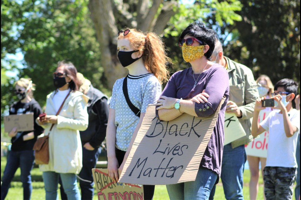 Demonstrators took part in a Justice for Black Lives rally during the summer in Orillia. Nathan Taylor/OrilliaMatters File Photo