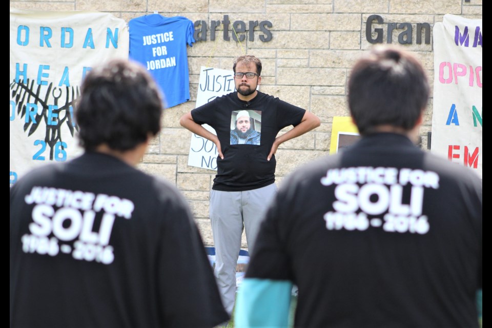 Yusuf Faqiri is shown Saturday during a rally at OPP General Headquarters in Orillia. He has criticized the OPP for not laying charges in the death of his brother, Soleiman Faqiri. Nathan Taylor/OrilliaMatters