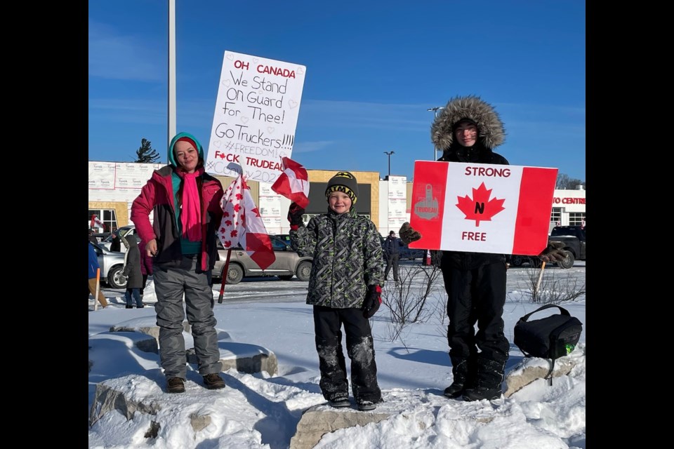 Protesters held a rally Friday morning at the Orillia Square mall in support of the so-called Freedom Convoy. 