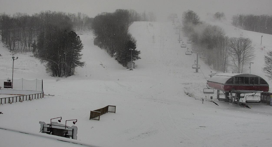 This was the view from the Horseshoe Resort webcam during a blustery afternoon Tuesday. The ski hill opens today.