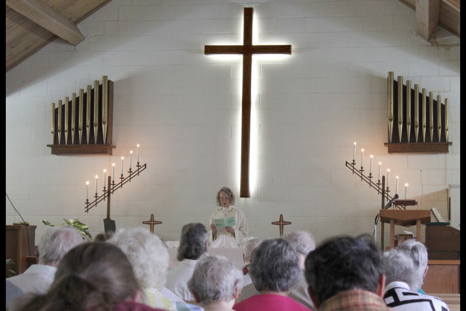 Rev. Maggie Keates presided over the final service at Regent Park United Church on Sunday. Nathan Taylor/OrilliaMatters