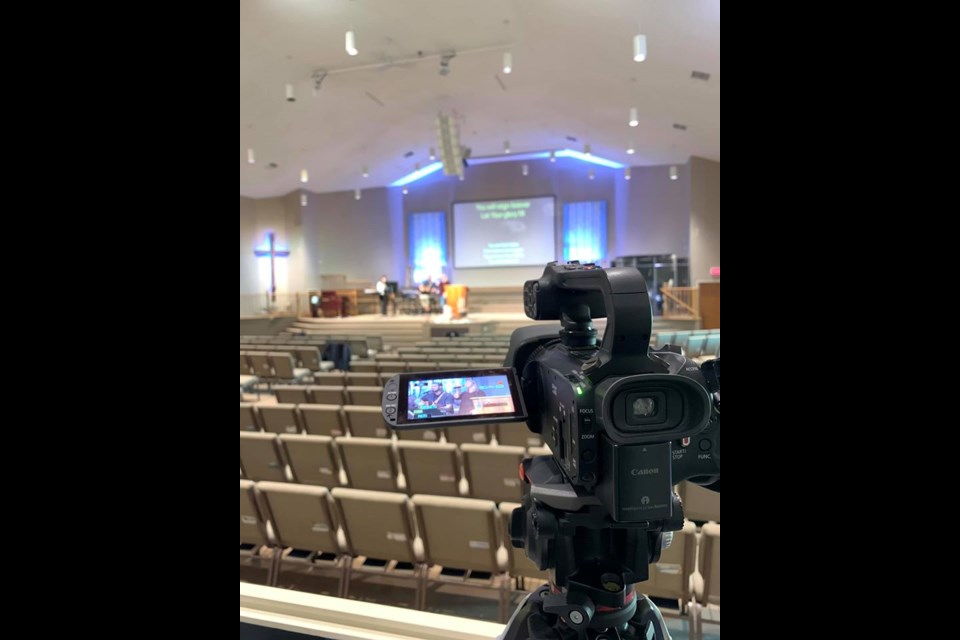 Church services are going digital. This was the scene Sunday at Cornerstone Baptist Church. Contributed photo