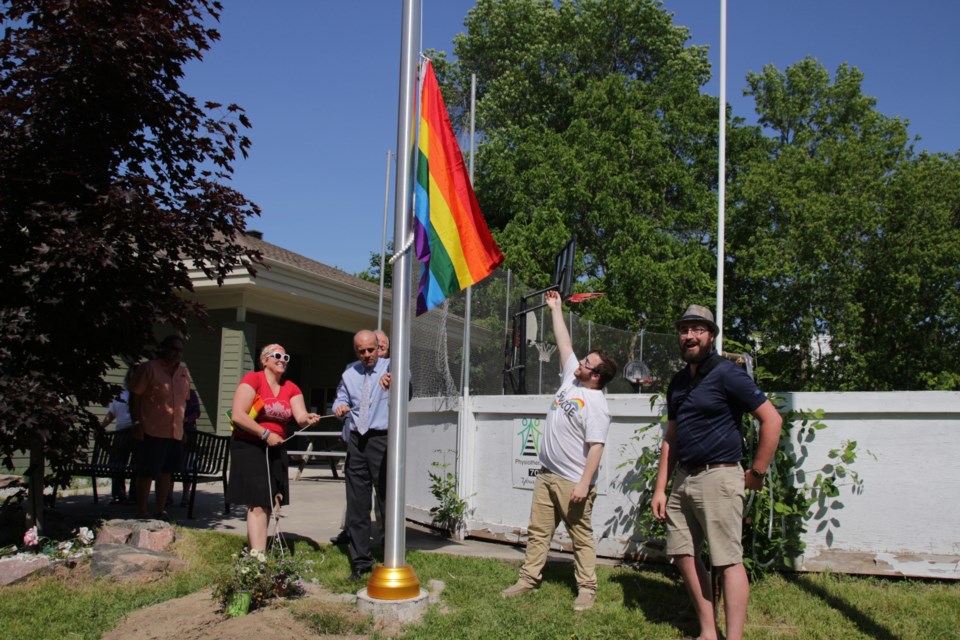 The pride flag was raised for the first time ever in the Township of Severn late Sunday afternoon during a brief ceremony in Washago. Mehreen Shahid/OrilliaMatters